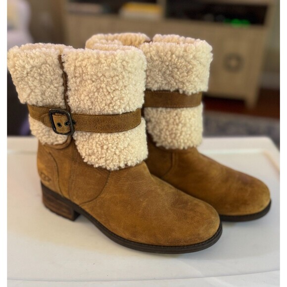 Ugg Blayre II Women Short Brown Boots US 7.5 Leather Wool Water Resistant Warm - Picture 2 of 13